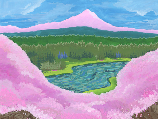 “Mount Hood Cherry Blossoms” Original Artwork